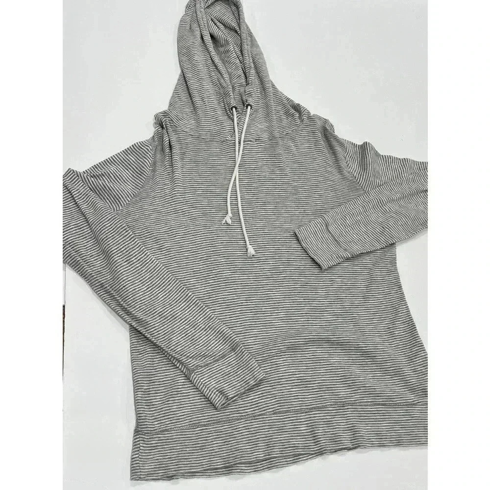 J CREW LADIES GREY STRIPED PULLOVER HOODIE LIGHTWEIGHT SIZE M
